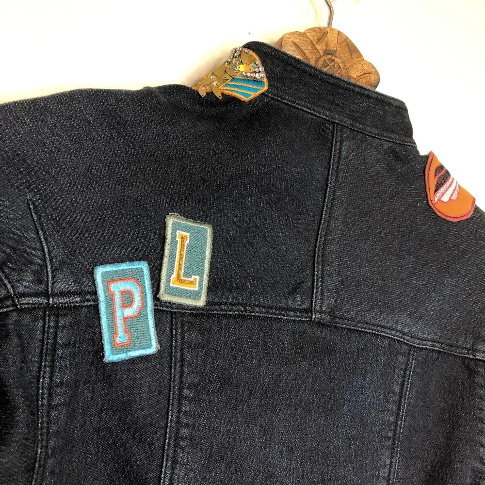 Phillip Lim Denim Jean Dress Moto Zip Detail Allover Custom Patches Beaded 6